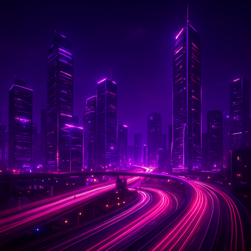 Skyline de cidade iluminada &agrave; noite